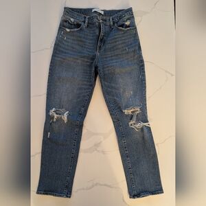 Abercrombie & Fitch Mid Rise Boyfriend Ripped Blue Jeans